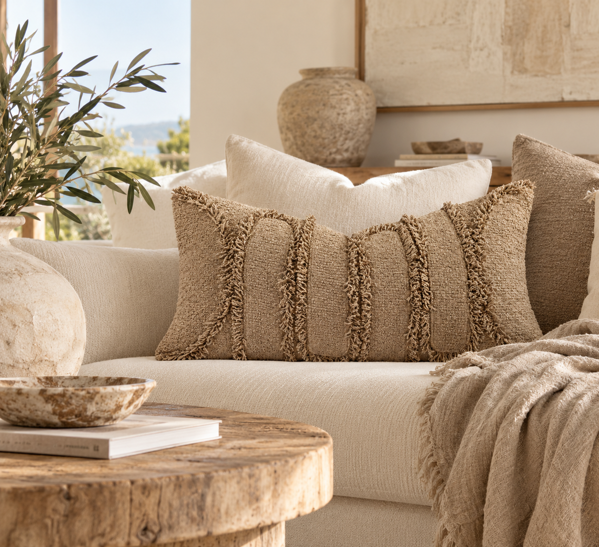 Moroccan Wabi Sabi Style Lumbar Cushion Heavy Textured