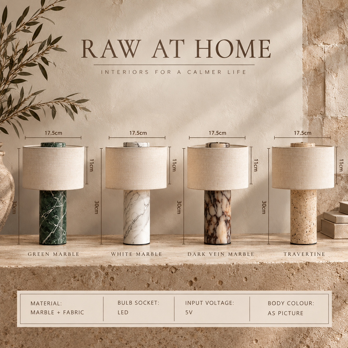 Marble Base Cordless Table Lamp