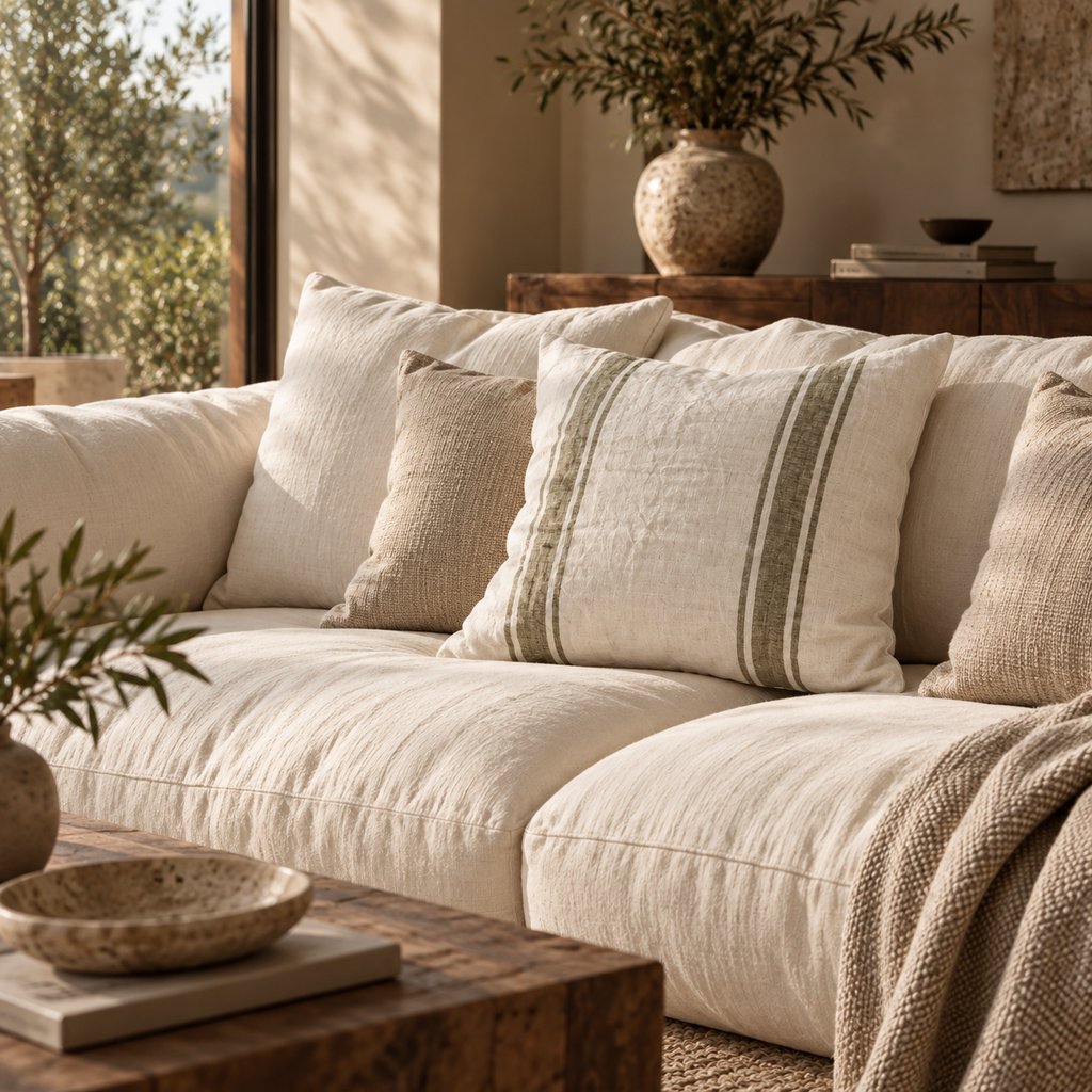 Striped Linen Cushion Cover – Olive