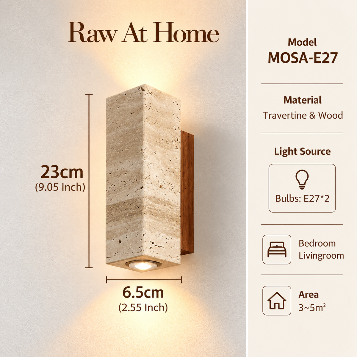 Travertine & Timber Wall Sconce