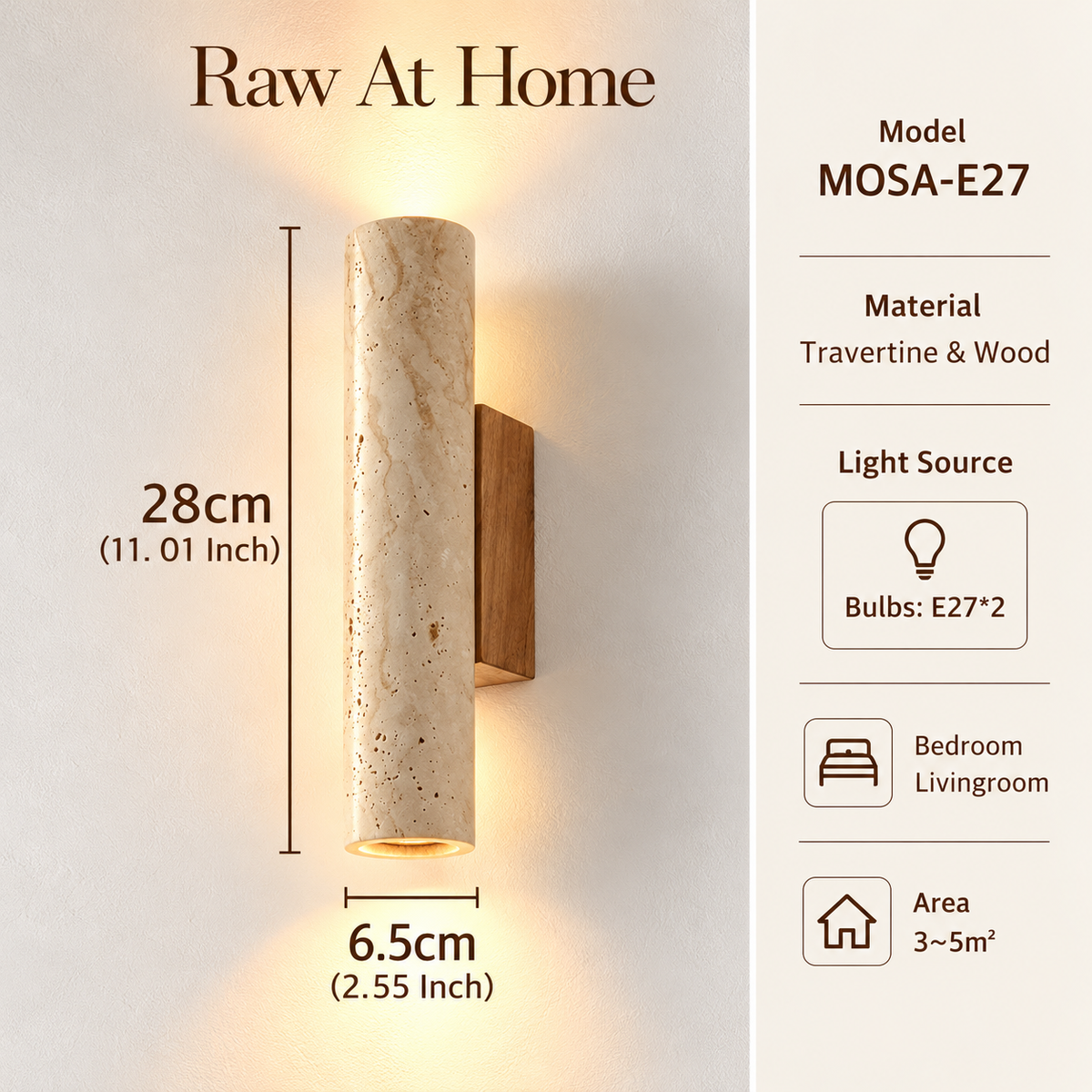 Travertine & Timber Wall Sconce