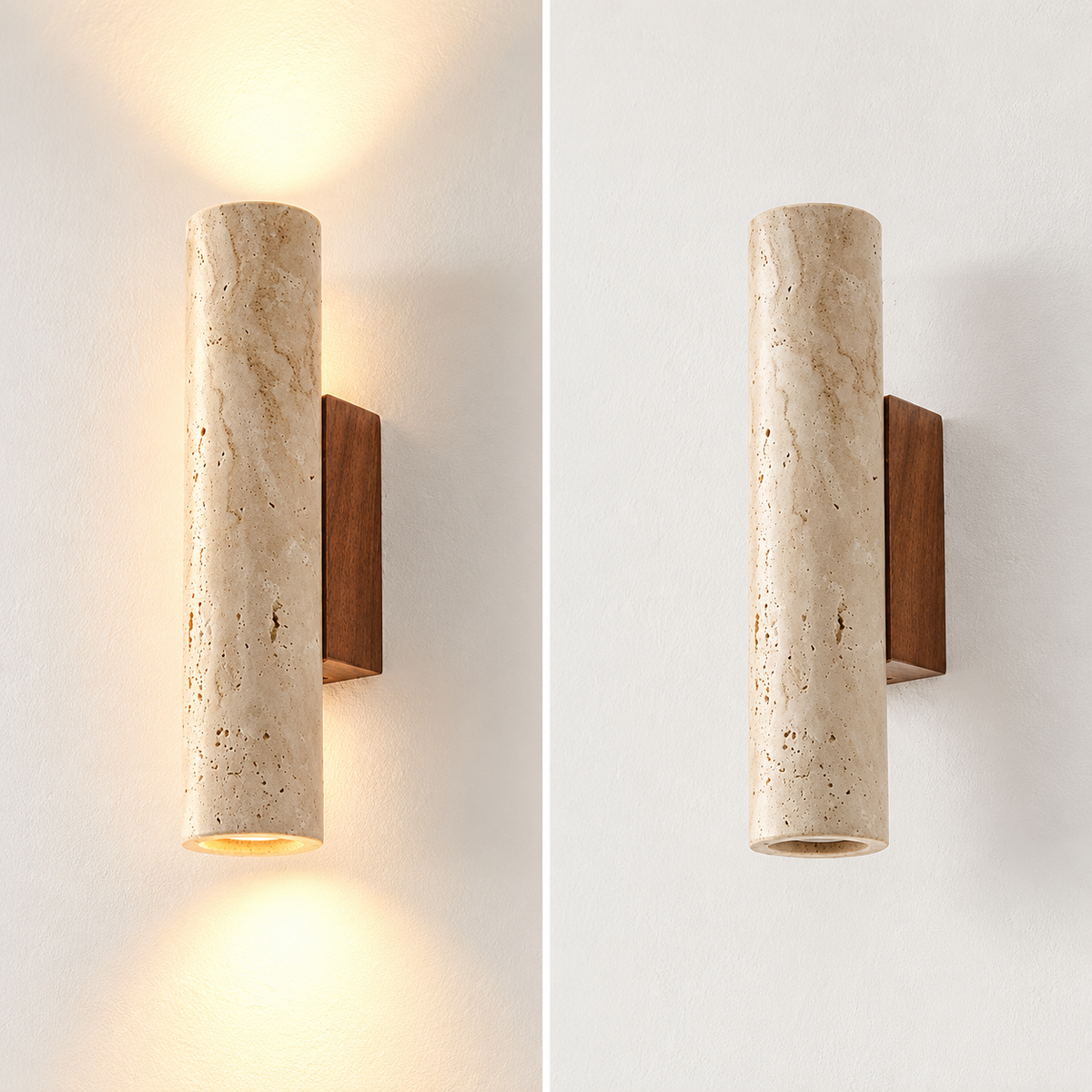 Travertine & Timber Wall Sconce