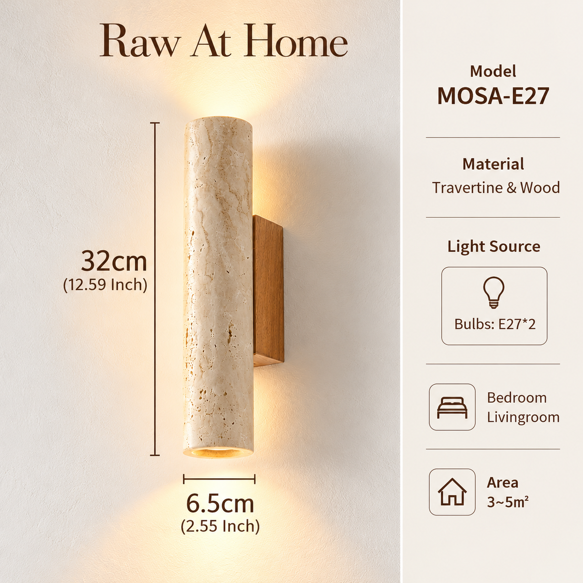 Travertine & Timber Wall Sconce