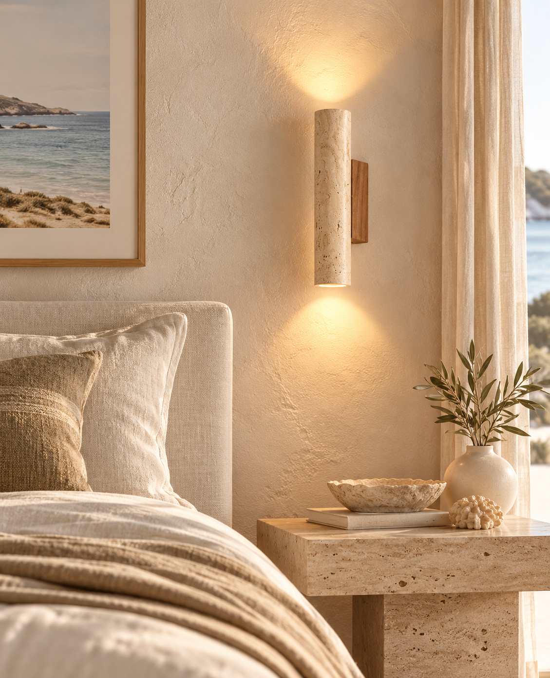 Travertine & Timber Wall Sconce