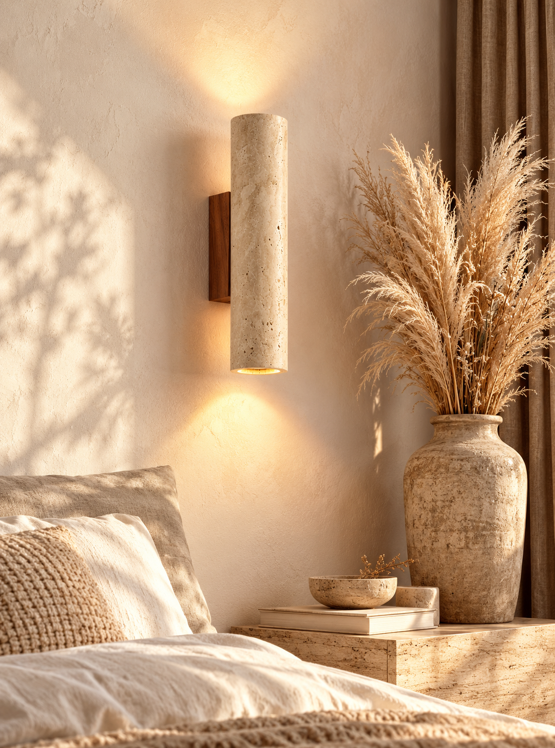Travertine & Timber Wall Sconce